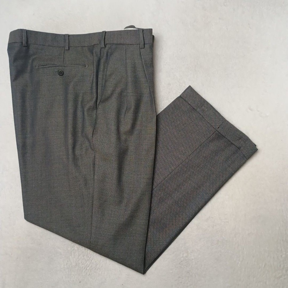Zanella Pant Men 40x32 Gray Dress Bennett Classic Pleated Cuffed Wool Italy Suit
